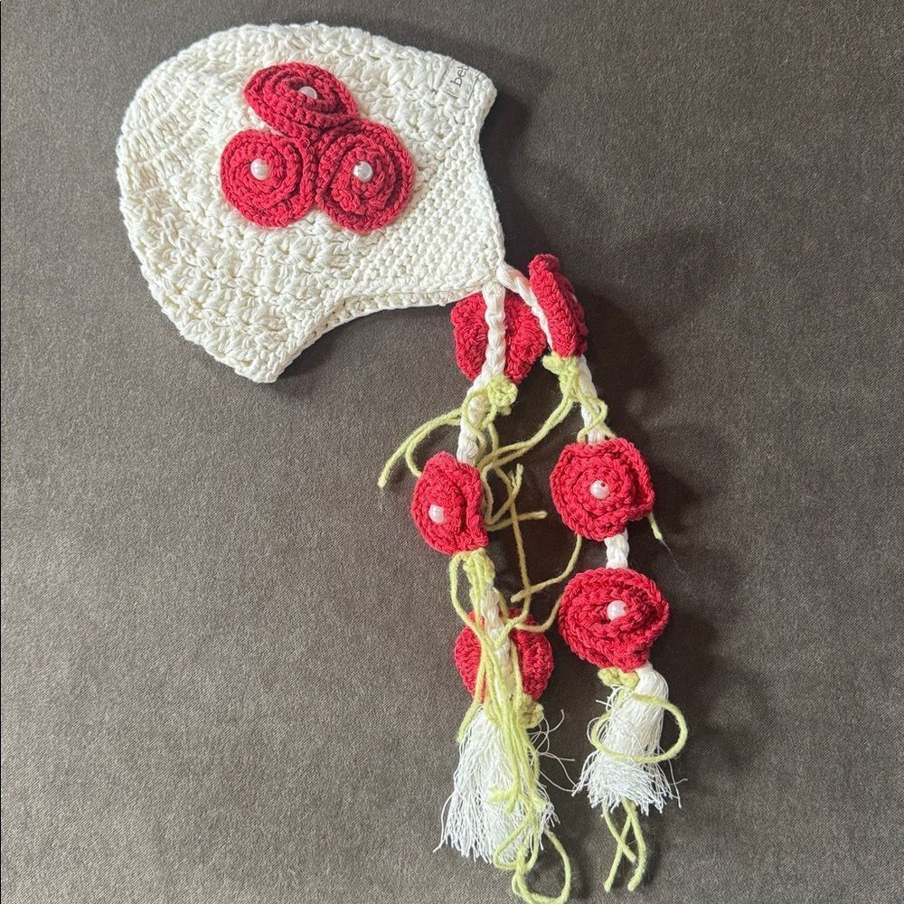 Bebe Chapeau Girls White Hat with Roses Side Braids 100% Cotton 6-12 months NEW - Picture 7 of 9